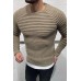 Autumn And Winter Casual Men's Round Neck Ribbed Knit Sweater Sleeves Slim Suits