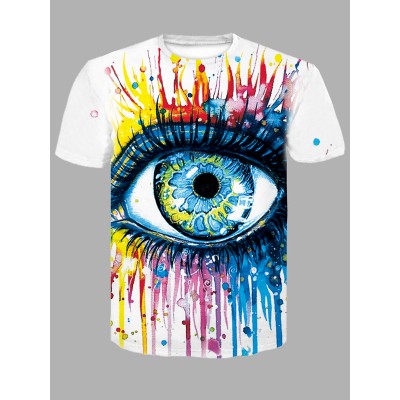 Men Casual O Neck Eye Print Multicolor T-shirt