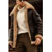 Mens Camel Bomber  Aviator Shearling Fur Pilot Hooded Brown Real Leather Winter Jacket Handmade Vintage Stylish Flying Leather Jacket